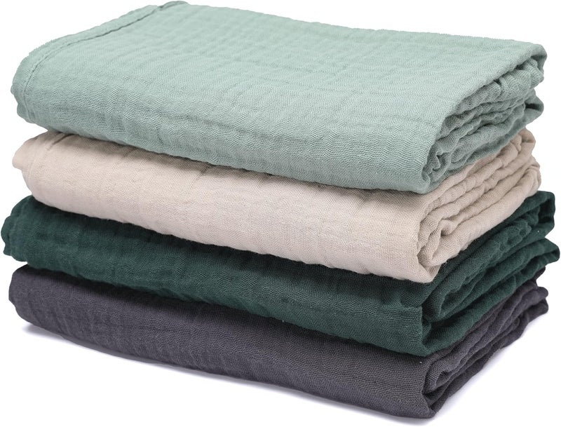 CottCare Baby Muslin Swaddle Blankets for Boys and Girls,4-Pack Breathable and Skin-Friendly,Wrap Soft Silky Cotton Muslin Swaddle Blankets/Atrovirens/Green/Apricot White/Grey… - Image 1